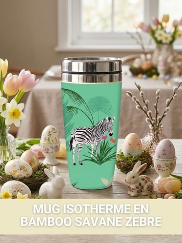 Mug isotherme en bamboo savane zebre